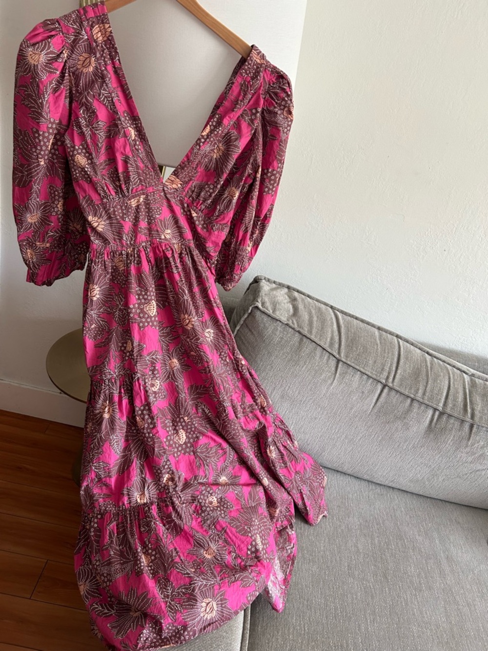 House Of Harlow Floral Boho Prairie Maxi Dress L Pink Brown summer - Picture 3 of 17